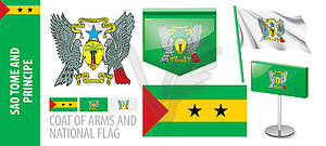 Set of coat of arms and national flag of Sao Tome - vector clipart