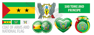 Set of coat of arms and national flag of Sao Tome - vector image