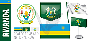 Set of coat of arms and national flag of Rwanda - stock vector clipart