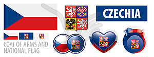 Set of coat of arms and national flag of Czechia - vector image