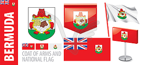 Set of coat of arms and national flag of Bermuda - vector image