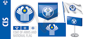 Set of coat of arms and national flag of CIS - vector clipart