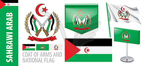 Set of coat of arms and national flag of Sahrawi - vector image