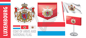 Set of coat of arms and national flag of Luxembourg - vector clipart