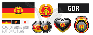 Set of coat of arms and national flag of GDR - vector clipart