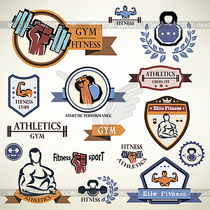 Gym, fitness emblems collection - royalty-free vector clipart