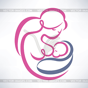 Mother breastfeeding her baby stylized symbol - vector clip art