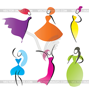 Fashionable women silhouettes, stylized symbols - vector clip art