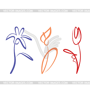 Outlined flower collection - vector clipart / vector image