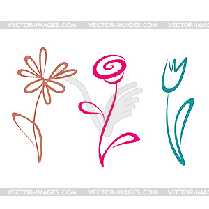 Outlined flower collection - vector image