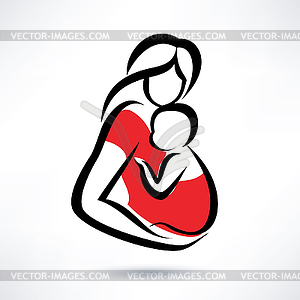 Mother holding baby in sling, symbol - royalty-free vector clipart