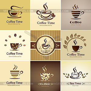 Cafe emblem collection, set of coffee cups icons - vector image