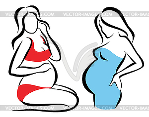 Pregnant woman awaitng chldbirth, set of icons - vector clip art