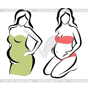 Pregnant woman awaitng chldbirth, set of icons - vector clip art