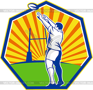 Rugby Player Throwing Lineout Ball Retro - vector clip art