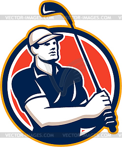 Golfer Tee Off Golf Circle Retro - vector clip art