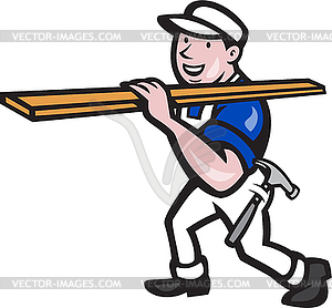 Carpenter Worker Carrying Timber Cartoon - vector clipart