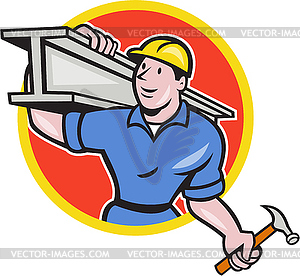 Construction Steel Worker Carry I-Beam Circle - vector clip art