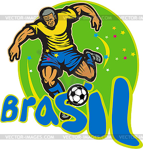 Brazil Football Player Kicking Ball Retro - vector clipart