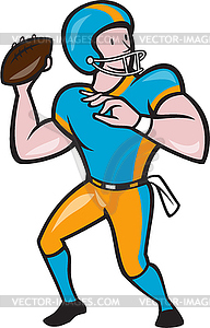 American Football Quarterback QB Throwing Cartoon - color vector clipart