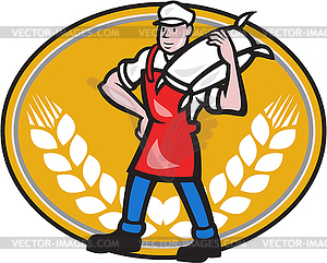 Flour Miller Carry Sack Wheat Oval - vector clip art