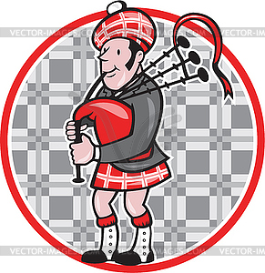 Scotsman Bagpiper Playing Bagpipes Cartoon - vector image