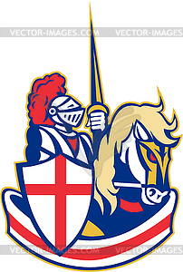 English Knight Riding Horse England Flag Retro - vector clipart