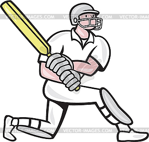 Cricket Player Batsman Batting Kneel Cartoon - vector image