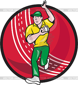 Cricket Fast Bowler Bowling Ball Front Cartoon - vector clipart