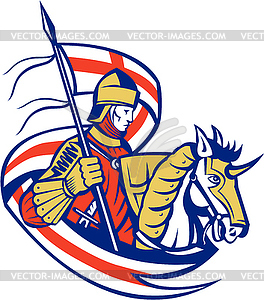 English Knight England Flag Shield Horse Retro - vector clipart