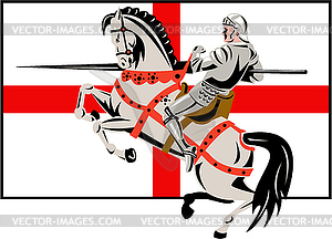 English Knight Lance Horse England Flag Side Retro - vector image