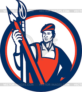 Artist Painter Holding Pencil Paintbrush Retro - vector clipart