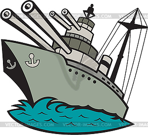 World War Two Battleship Cartoon - royalty-free vector clipart