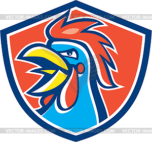 Cockerel Rooster Crowing Head Shield - vector image