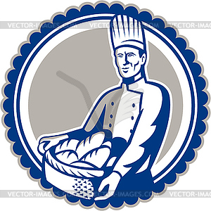 Baker Holding Basket Bread Loaf Retro - vector EPS clipart