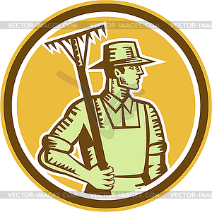 Organic Farmer Rake Woodcut Retro - vector clipart