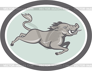 Wild Boar Razorback Jumping Side Cartoon - vector clipart