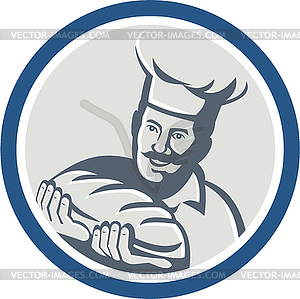 Baker Hold Bread Loaf Retro Circle - vector image