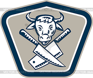 Butcher Knife Cow Head Shield - vector clipart