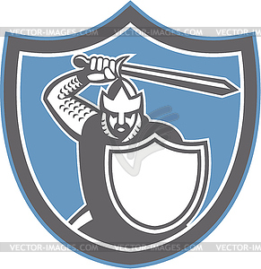 Crusader Knight Brandish Sword Shield Retro - vector clip art