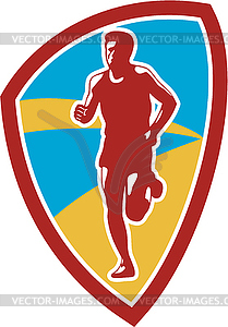 Marathon Runner Shield Retro - vector clipart