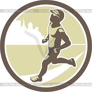 Triathlete Running Side Circle Retro - vector clipart