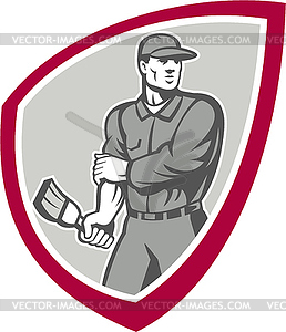 House Painter Holding Paintbrush Shield - color vector clipart