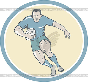 Rugby Player Running Ball Circle Cartoon - vector clip art