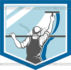 Window Cleaner Washer Worker Shield Retro - vector clipart