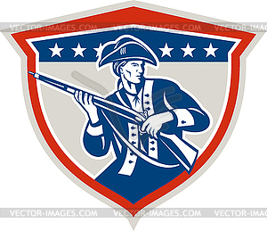 American Patriot Holding Musket Rifle Shield Retro - vector clipart