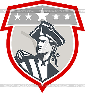 American Patriot Looking Up Shield Retro - vector image