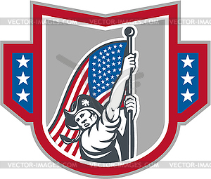American Patriot Holding Up Stars Stripes Flag - vector clip art