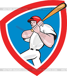 Baseball Player Batting Crest Red Cartoon - vector image