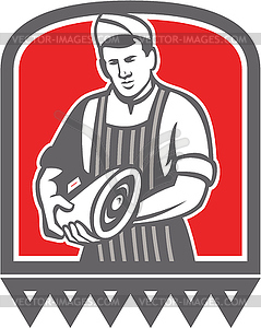 Butcher Holding Leg of Meat Retro - vector image